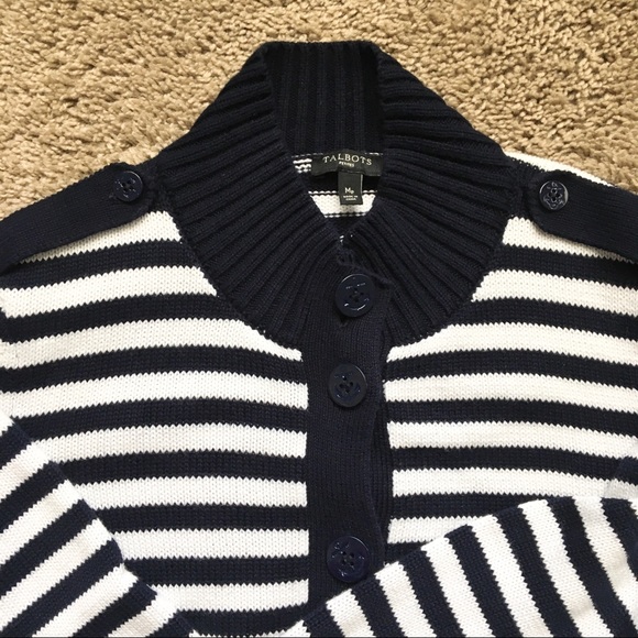 Talbots Women's Mock Neck Nautical Striped Button Up Sweater - Picture 10 of 12